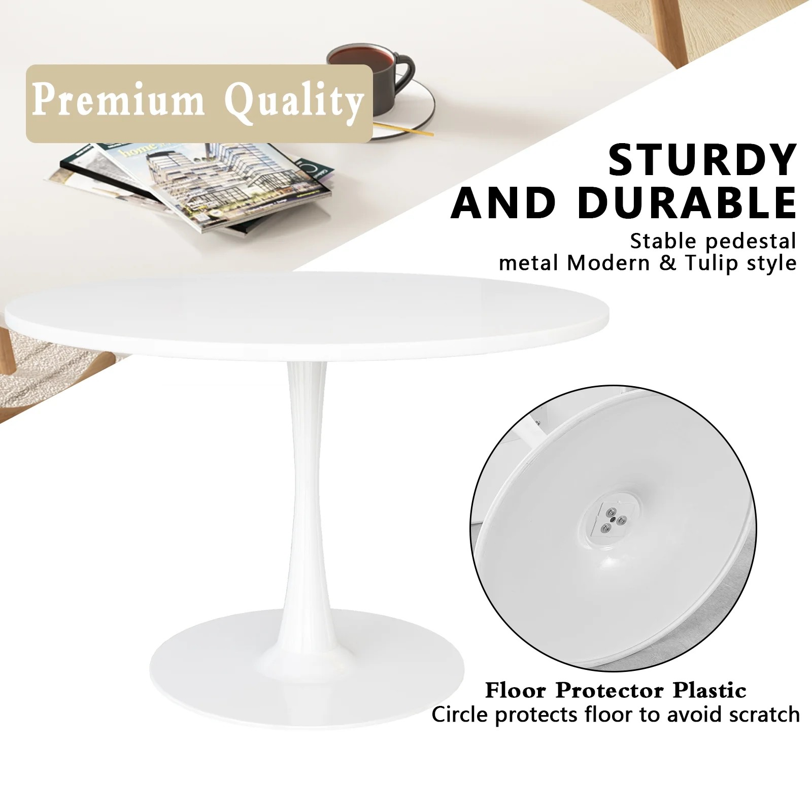 White Round MDF Dining Table - Image 8